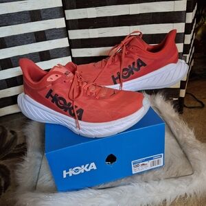 Hoka One One Carbon x 2 Fiesta Red Orange White Running Sneakers Men Size 12D